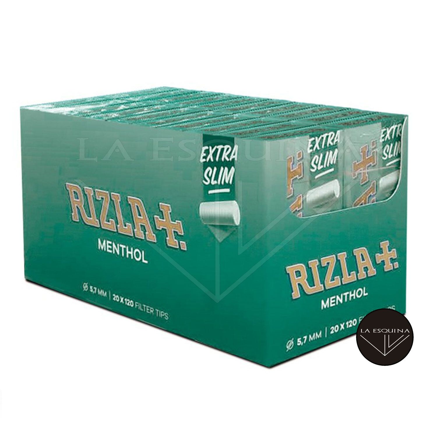 Caja de 20 Paquetes de Filtros RIZLA Extra Slim Mentol 5.7 mm