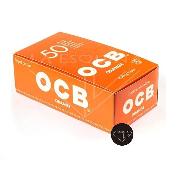 Caja de 50 librillos OCB Naranja. Papel de fumar corto regular de 70 mm. Total 2500 hojas de papel de liar