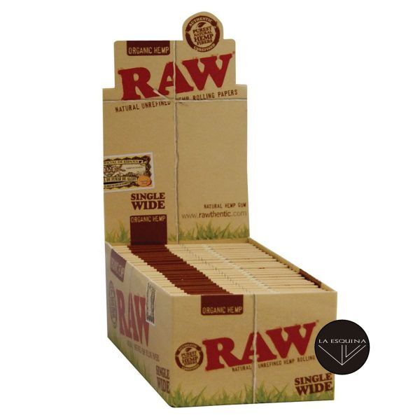 Caja de 50 librillos RAW Organic Single Wide de 70 mm - Total 2500 hojas de papel de fumar
