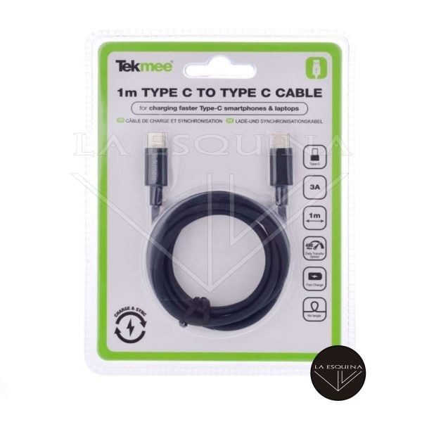 TEKMEE Cable USB Tipo C a Tipo C Macho 1m