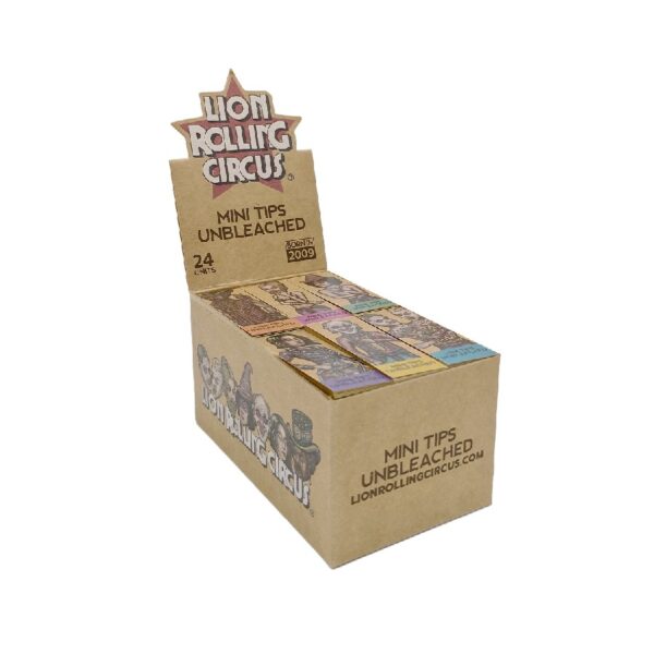 Caja de 24 Paquetes Lion Rolling Circus Unbleached Tips – 50 Hojas por Paquete