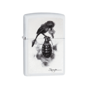 Encendedor Zippo PL214 Spazuk | Diseño “Cuervo y Granada” en Blanco Mate