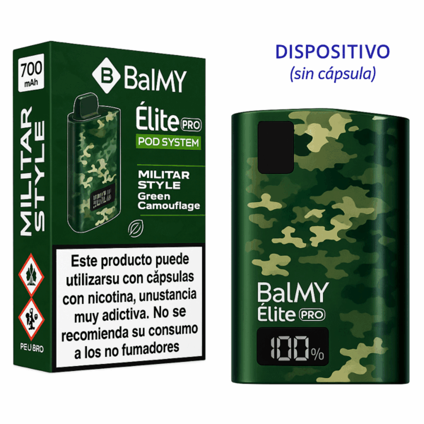 Pod Desechable BALMY Elite Pro Militar Style Green Camuflage | Dispositivo Sin Cápsula