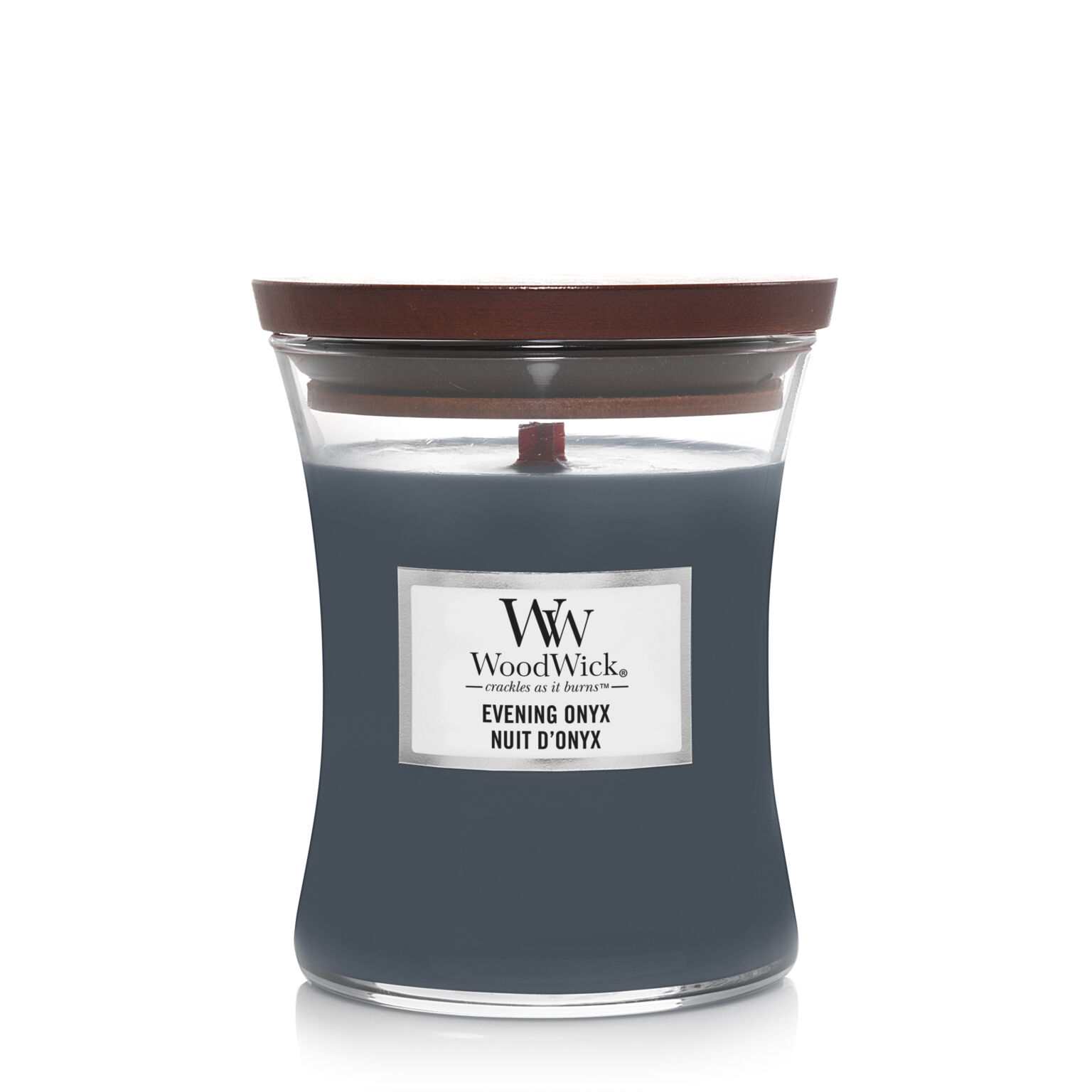 Vela Medium Core Evening Onyx WoodWick 275g | Aroma Profundo de Jazmín, Orquídea Negra y Sándalo