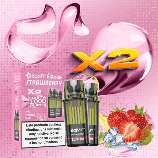 Pack de 2 Recargas Para Pod Desechable BALMY Elite Pro Strawberry