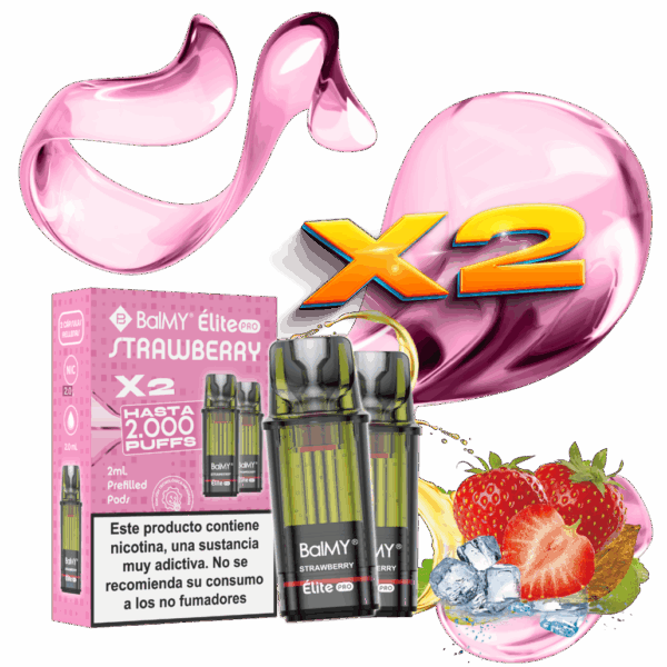 Pack de 2 Recargas Para Pod Desechable BALMY Elite Pro Strawberry