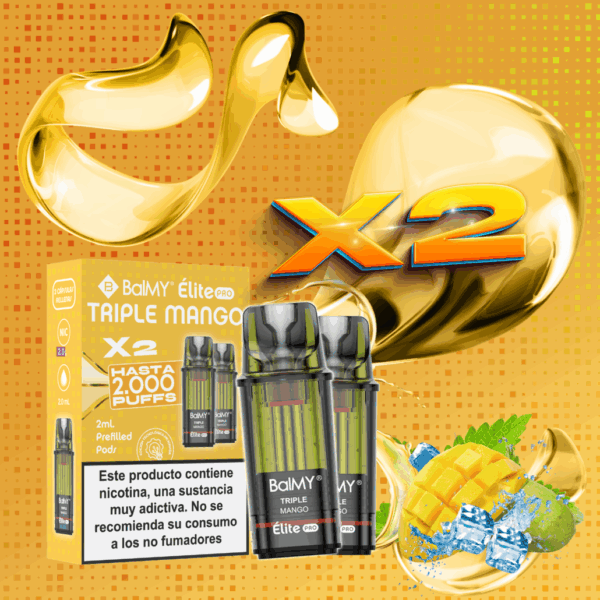 Pack de 2 Recargas Pod Desechable BALMY Elite Pro Triple Mango