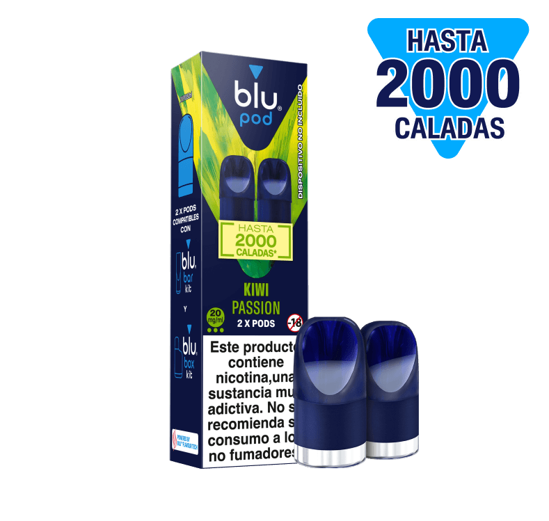 Blu Kit Kiwi Passion Recarga 2 Pods Blu Bar y Blu Box Hasta 2000 Caladas